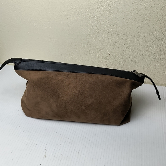 Sondra Roberts Squared Brown and Black Suede Pouch Clutch